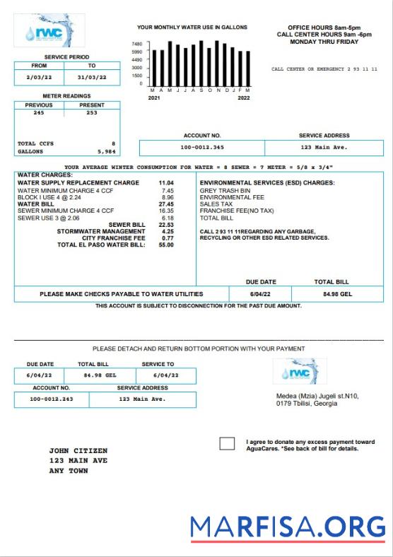 Downloadable Georgia RWC water bill template